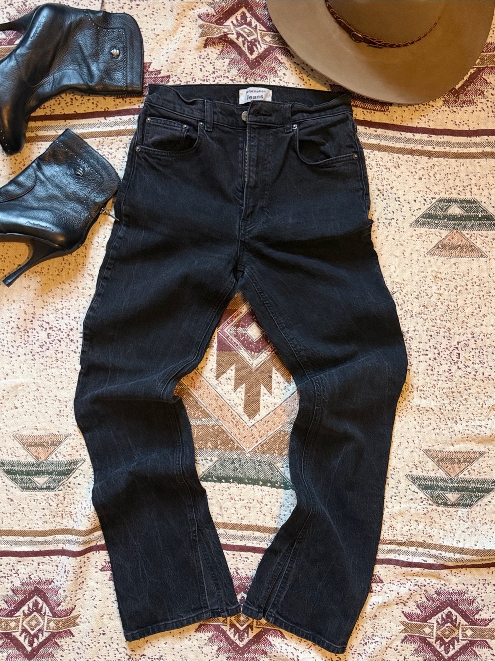 Reformation Liza Slit Hem Ultra High Rise Straight Long Jeans Black size 30